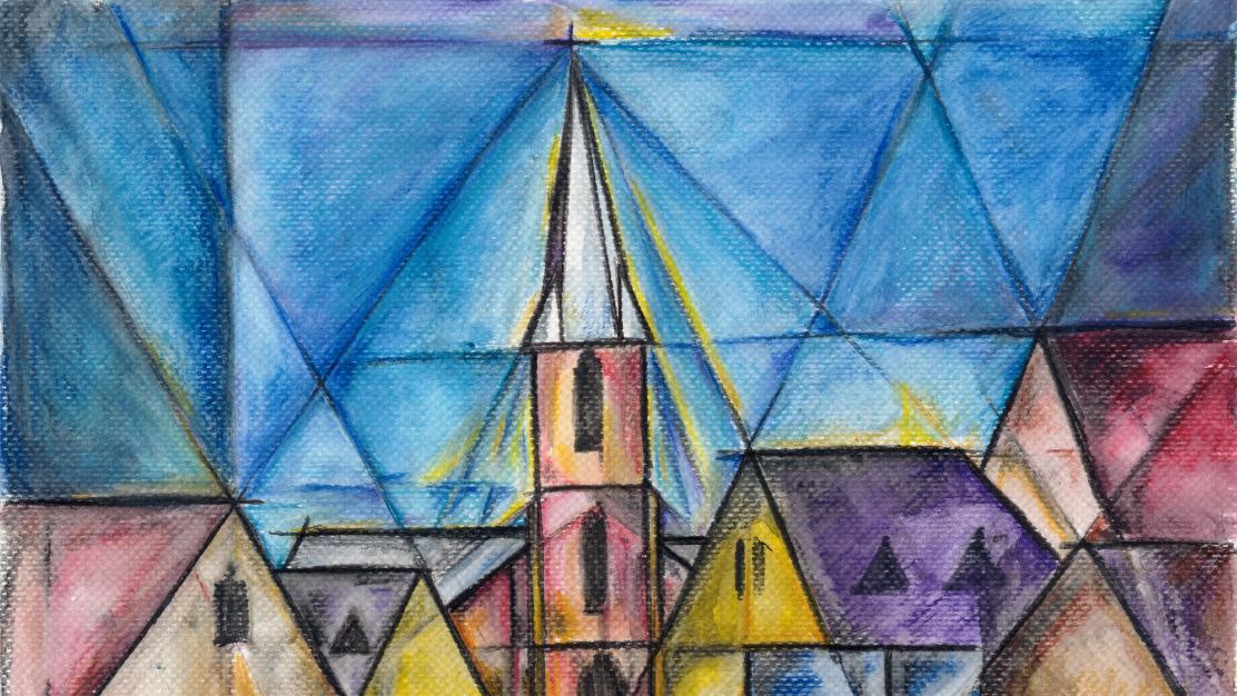 Zeichnung der Pfarrkirche St. Johann Baptist in Refrath