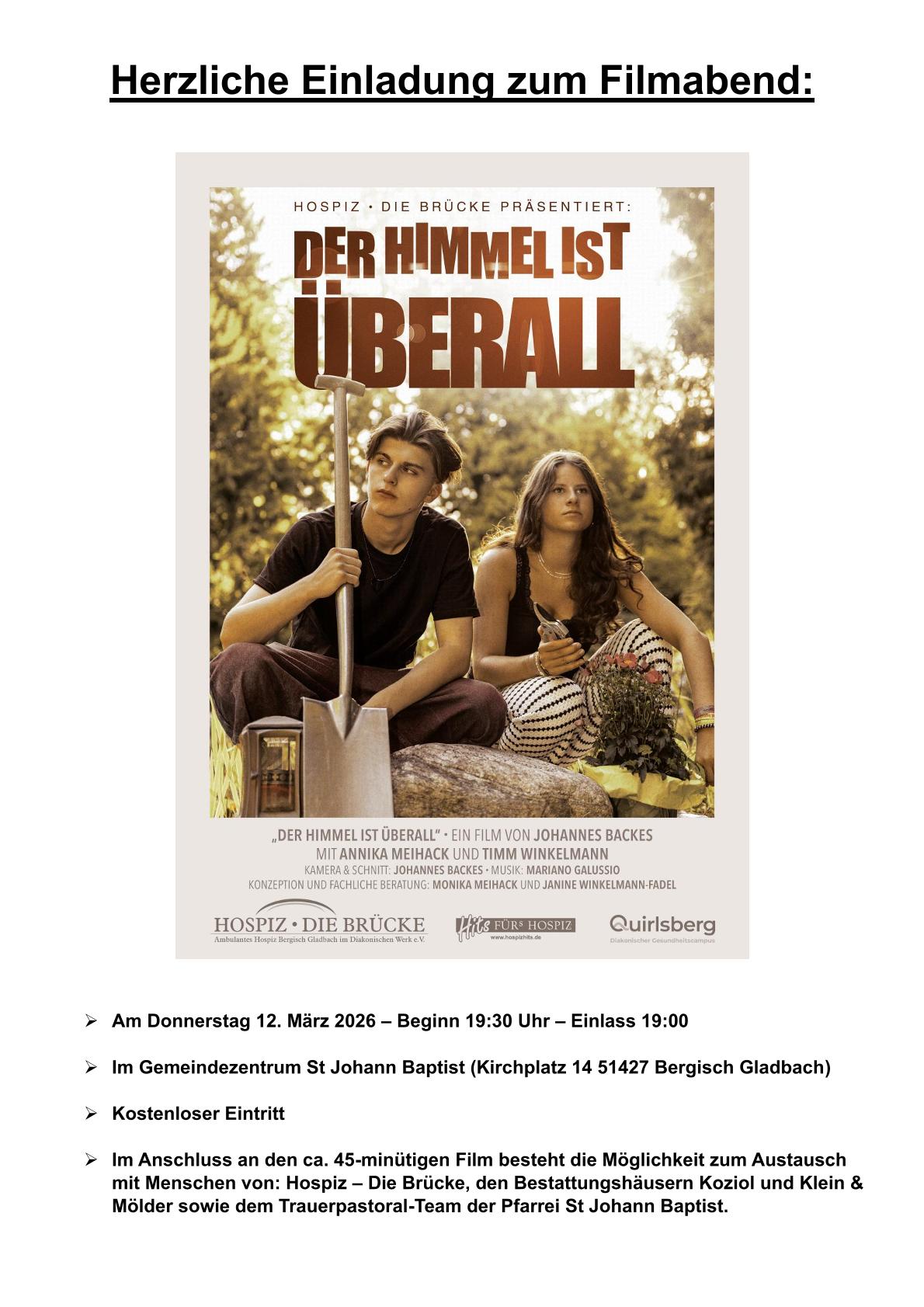 Herzliche Einladung zum Filmabend